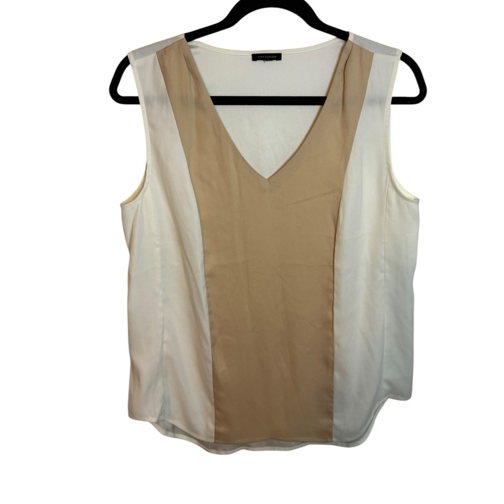 Ann Taylor Neutral Colorblock V-Neck Shell Top